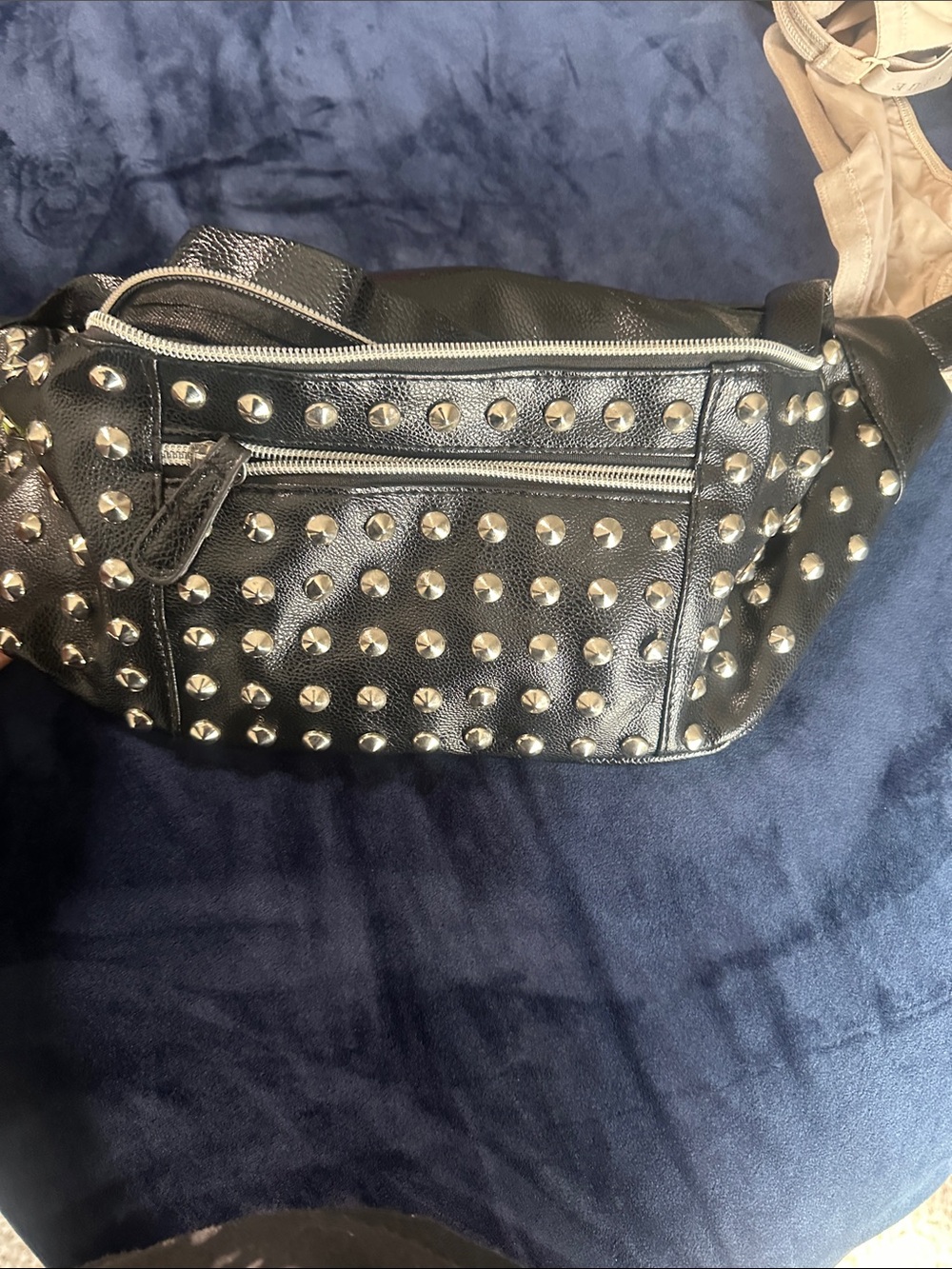 Black Studded Leather Waist Bag plus size girly